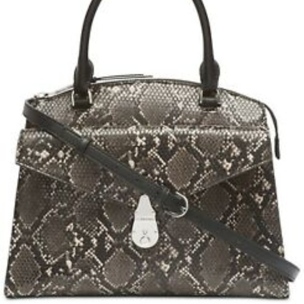 Calvin Klein Lock Gray Snake Embossed Leather Statement Satchel/Crossbody - NWT